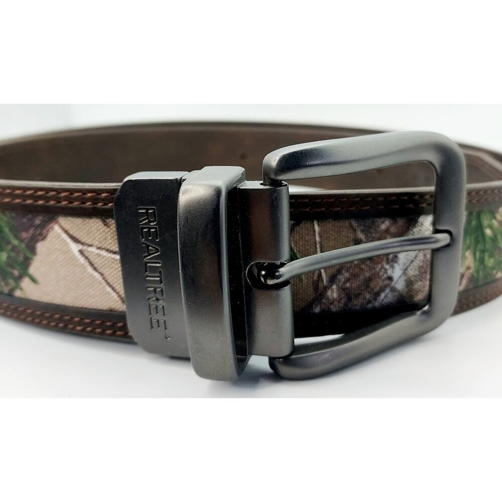 NEW Realtree Brown Leather And Camouflage Belt Brushed Nickel Buckle 53 In. Long - Picture 2 of 6
